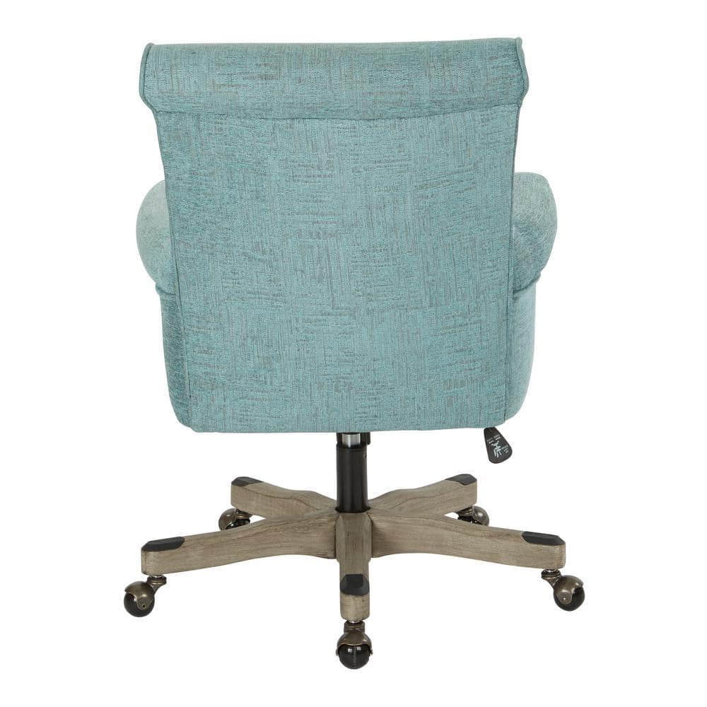 Turquoise Metal Swivel Task Armchair with Gray Wood Base