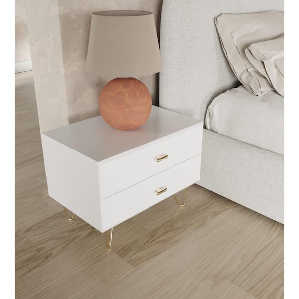 Bryan Modern White 2 Drawers 24 in. W Nightstand