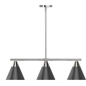 3-Light Brushed Nickel and Black Modern Island Pendant Light with Cone Metal Shades