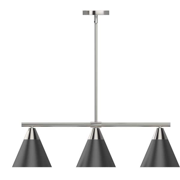 Volume Lighting 3-Light Brushed Nickel and Black Modern Island Pendant Light with Cone Metal Shades