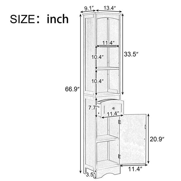 LORDEAR 13.4 in. W x 9.1 in. D x 66.9 in. H White Linen Cabinet