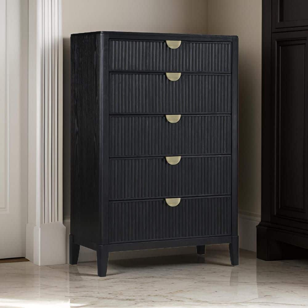 Black and Gold 5 Drawer 36.5 in. Chest of Drawers Dresser Without Mirror