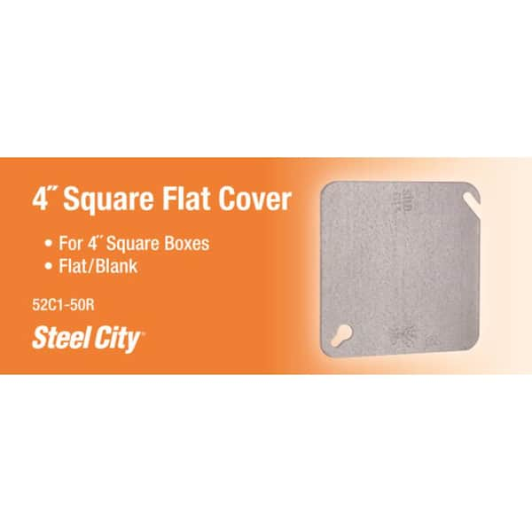 Steel City 4 in. Square Metal Electrical Box Flat Cover 52C1-50R - The Home  Depot