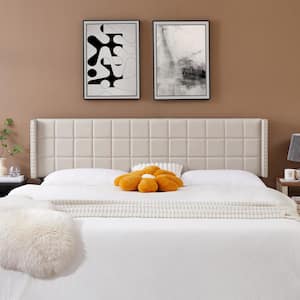 Upholstered Headboard King Size Bed, Linen Double Wingback Headboard, 6-Adjustable Position from 40 in. 49.8 in. Beige