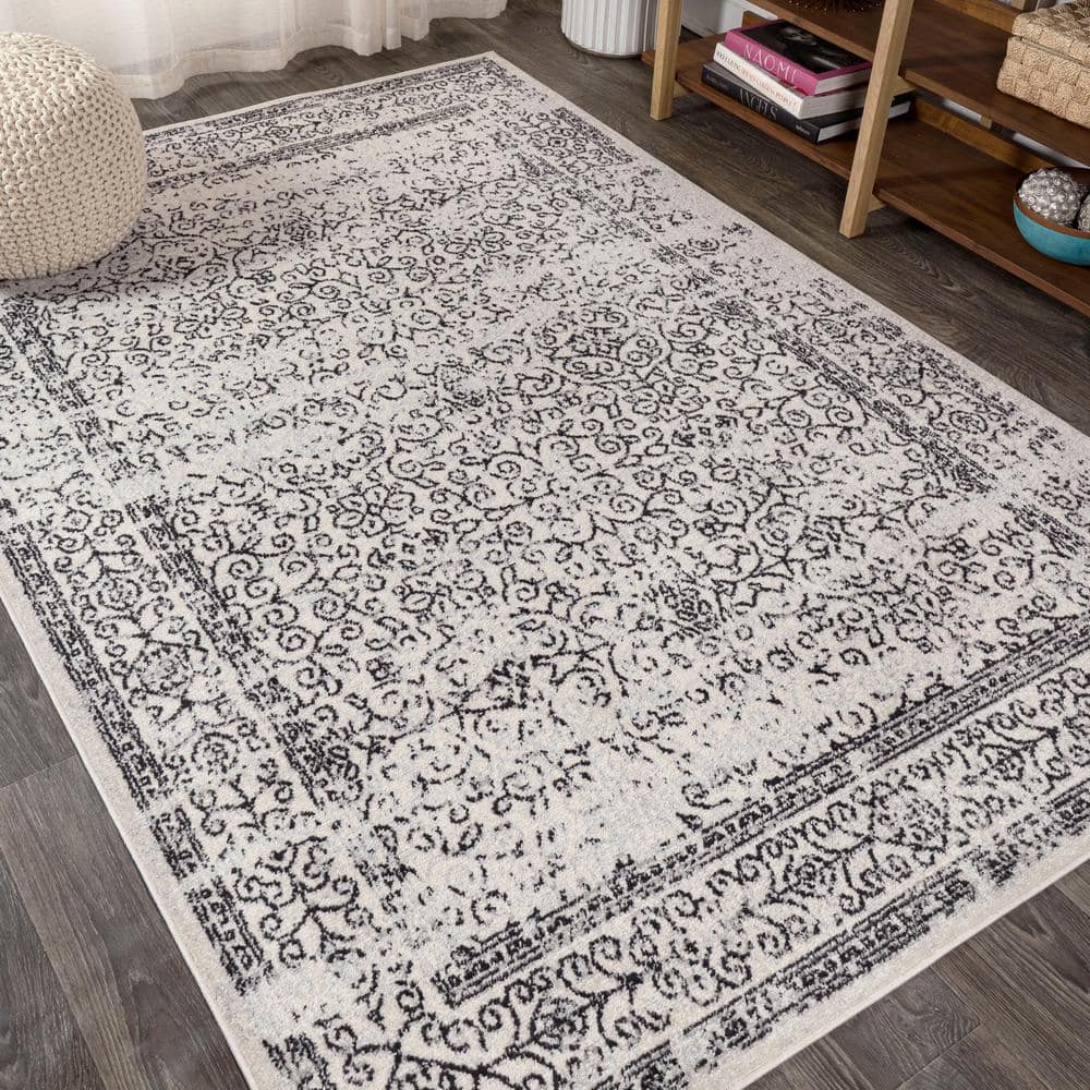 Black and White Filigree 4' x 6' Synthetic Area Rug