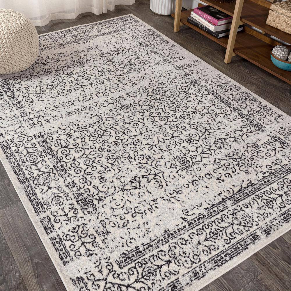 Gray and Black Rectangular Synthetic Medallion Area Rug