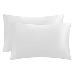 Premium Pure White Satin Microfiber Queen Pillowcases (Set of 2)