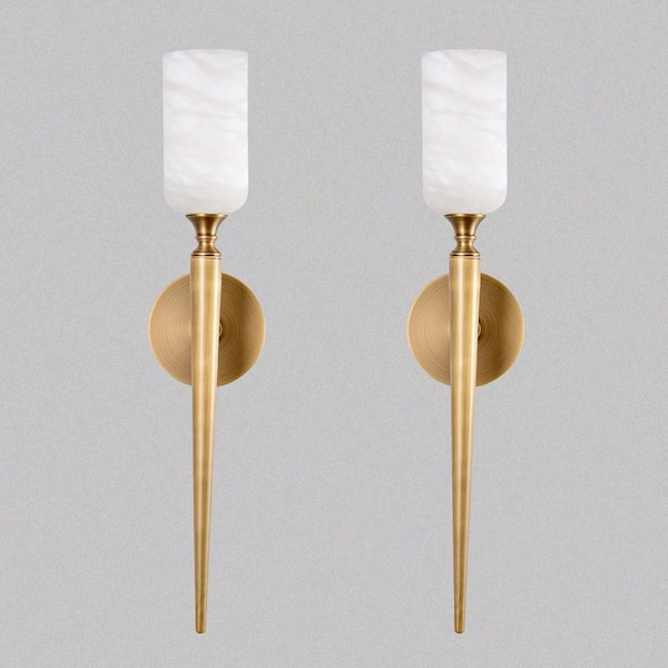YUYI 22 in. 1-Light Gold LED Wall Sconce, Natural Alabaster Modern Wall light for Bedroom, Bathroom, Living Room (Set of 2)