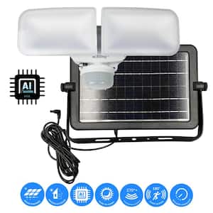 10-Watt White Solar Powered Dual Head Motion Activated Outdoor Integrated LED Flood Spot Light