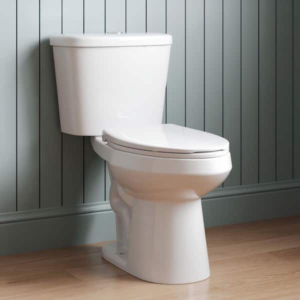2-Piece 0.8/1.28 GPF Dual flush Elongated ADA Seat Height Toilet in White Map Flush 1000 g, Quiet-Close Seat Included