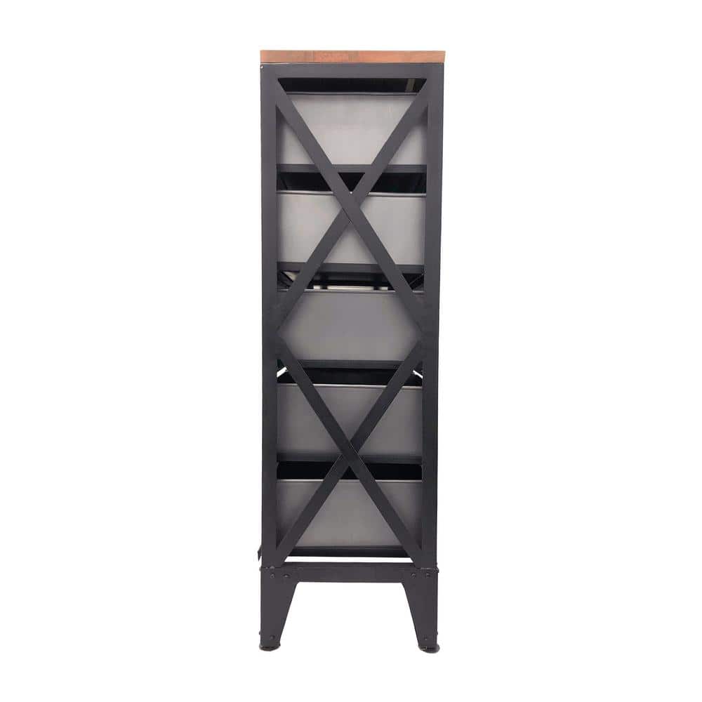 Gray Metal and Mango Wood Office Storage Cabinet with Bins