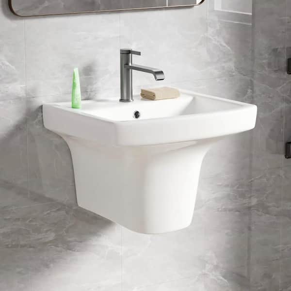 Modern Rectangular Wall Mount Bathroom Sink 21 in. W x 17 in. D x 15 in. H Compact White Vitreous China with Overflow