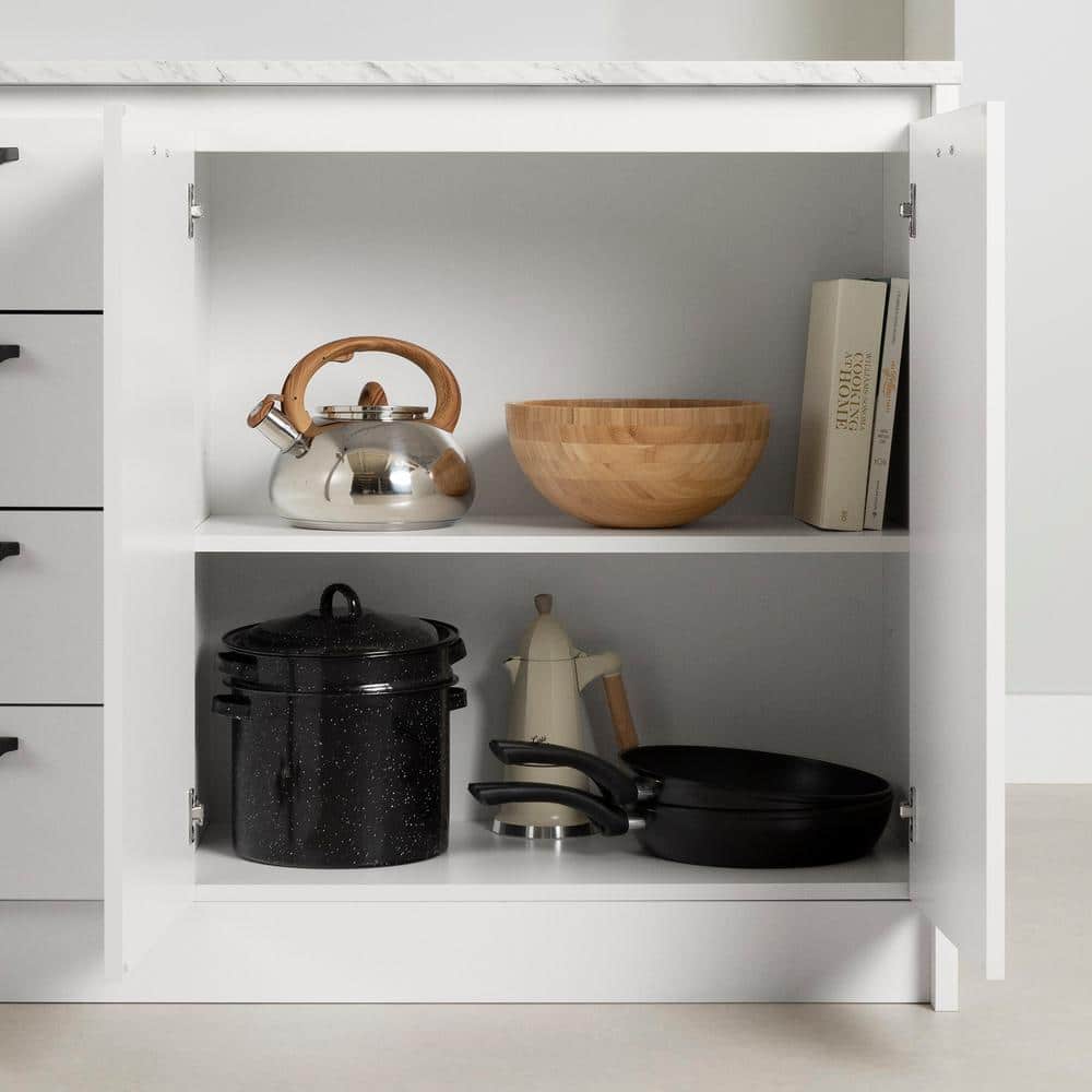 White Marble and White Kitchen Island with Storage and Drawers