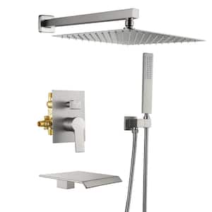 Single Handle 1-Spray Wall Mount Tub and Shower Faucet 1.8 GPM 12 in. Shower Faucet Set in Brushed Nickel Valve Included