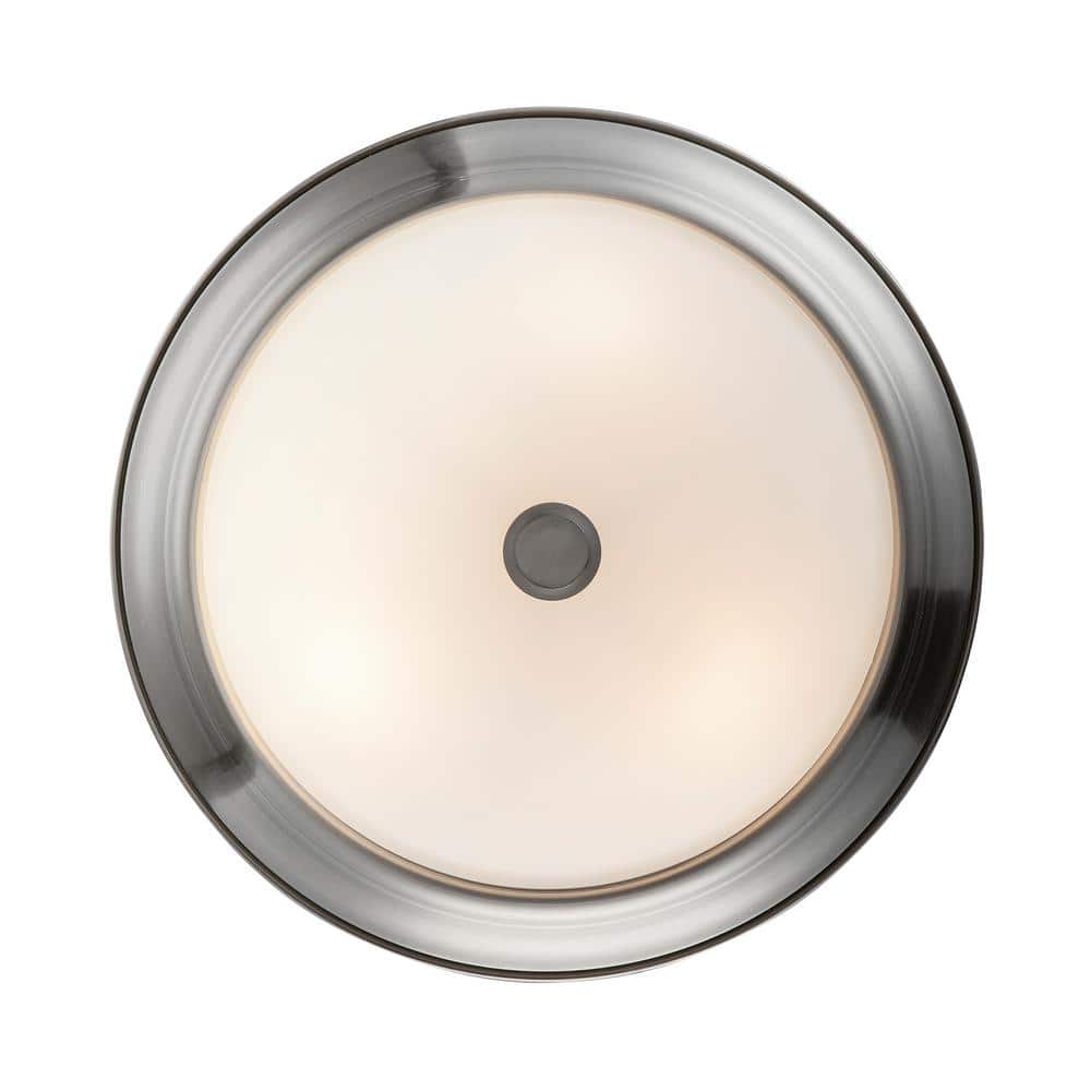 Mod Pod 15" Brushed Nickel Indoor/Outdoor Flushmount with White Frost Glass