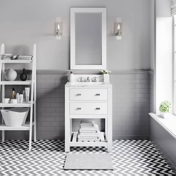 Water Creation 24 in. W x 21.5 in. D Vanity in White with Marble Vanity Top in Carrara White and Chrome Faucet