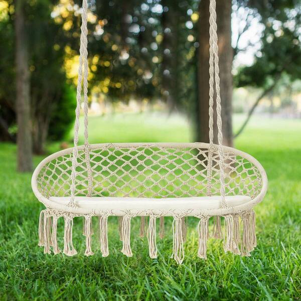 Double Swing Chair With Cushions | 700 Lb Capacity Macrame Hanging Chair For Indoor/Outdoor