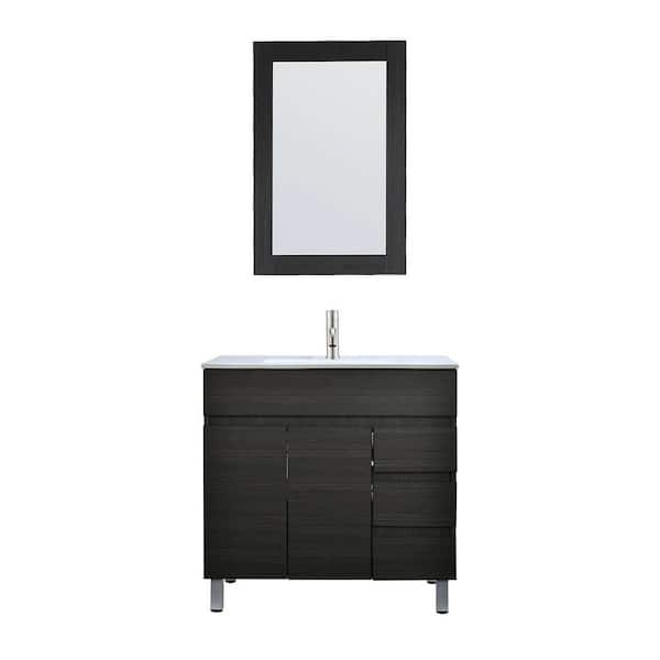 Aoibox 31.49 in. W x 18.11 in. D x 32.08 in. H Single Sink in Black Bath Vanity with Ceramic Vanity Top with Faucet and Mirror