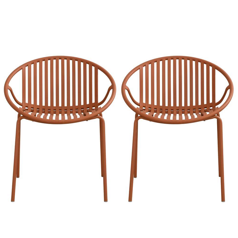 Verona Outdoor Patio Dining Chairs, Stackable, Metal, Polypropylene, Orange, Set of 2