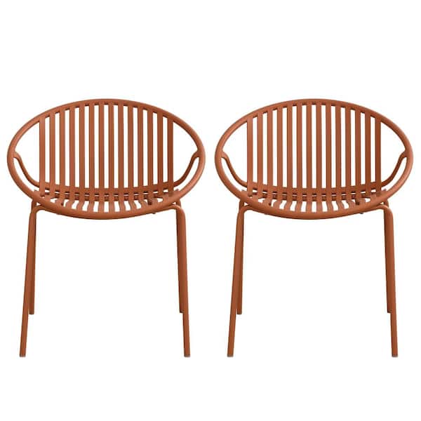 Verona Outdoor Patio Dining Chairs, Stackable, Metal, Polypropylene, Orange, Set of 2