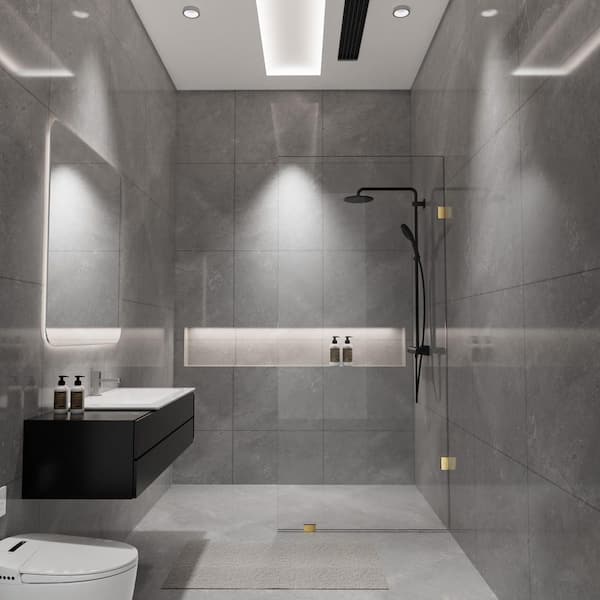 30 in. W x 78 in. H Frameless Fixed Single Panel Shower Screen Door in Brushed Brass with 3/8 in. (10mm) Clear Glass