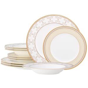 Trefolio Gold 12-Piece (White) Bone China Dinnerware Set, Service for 4