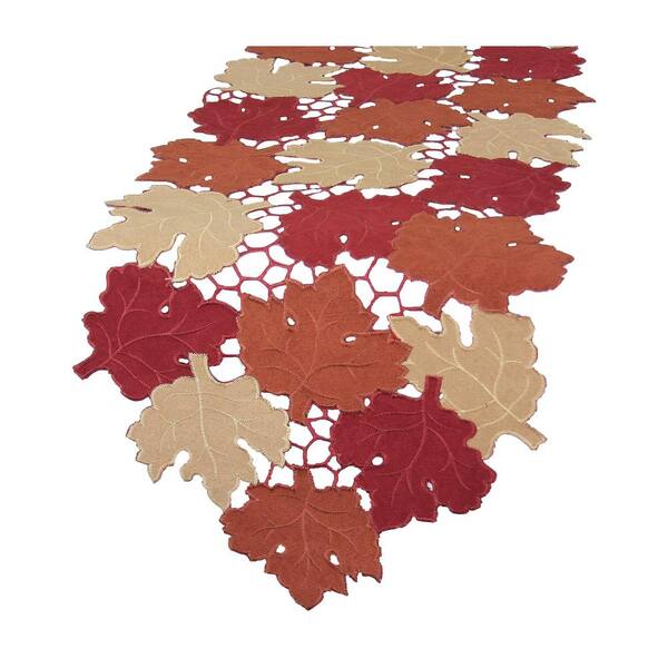 Xia Home Fashions 16 in. x 36 in. Cutwork Leaves with Poly-Suede Collection Table Runner