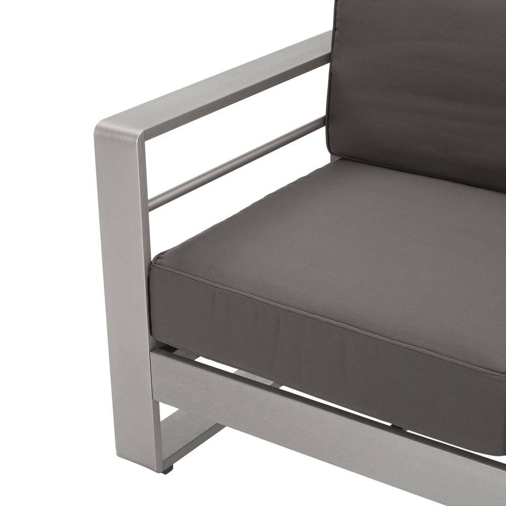 Silver Aluminum Three-Seater Outdoor Sofa with Gray Cushions