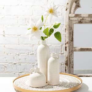 10 in., 7 in. and 4 in. Off-White Textured Ceramic Jug Vase (Set of 3)