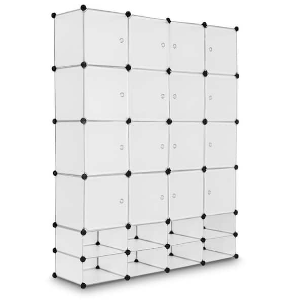 6.7 in. W White DIY 24-Cube Portable Clothes Wardrobe Cabinet Tower Wire Closet System Storage Organizer with Doors