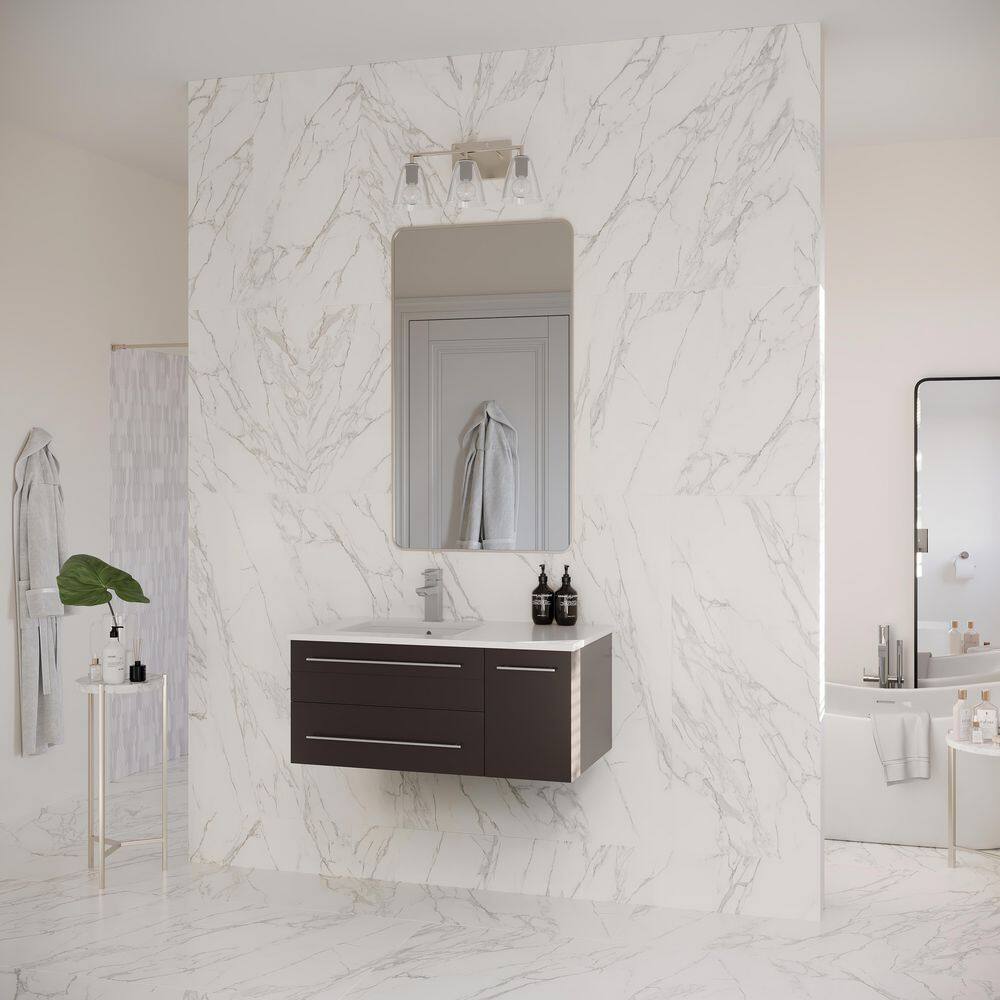 Espresso 36" Wall-Mounted Single Sink Vanity with Quartz Top