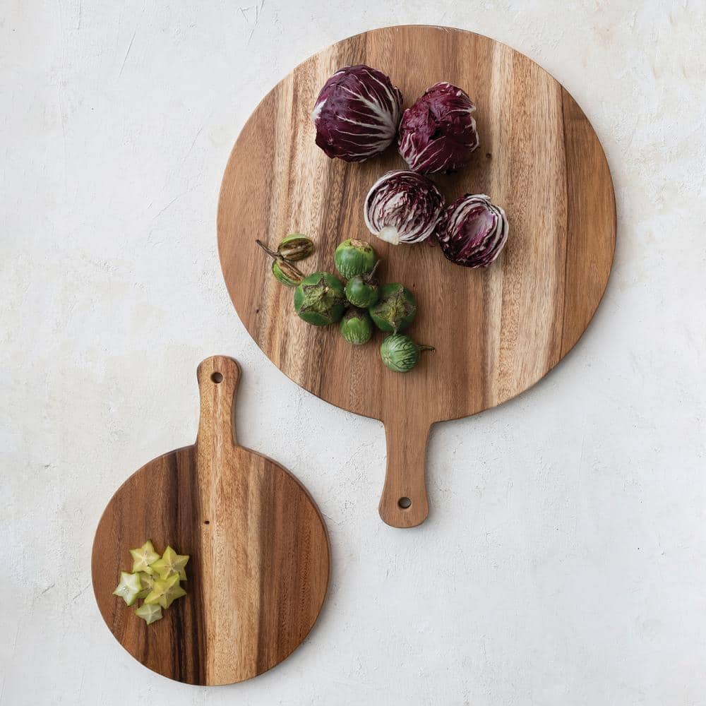 Natural Suar Wood Round Cutting Board with Handle