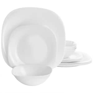 Ultra Piazza 12 Piece Tempered Opal Glass Dinnerware Set in White