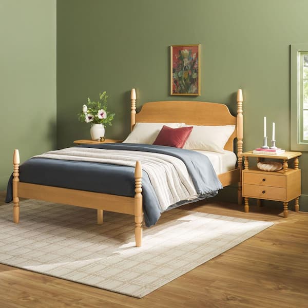 Modern Farmhouse Easy Assembly 3-Piece Natural Solid Wood 2-drawer Nightstands and Queen Bed Bedroom Set