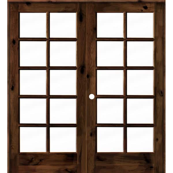 Krosswood Doors 72 in. x 80 in. Knotty Alder Right-Handed 10-Lite Clear Glass Red Mahogany Stain Wood Double Prehung French Door
