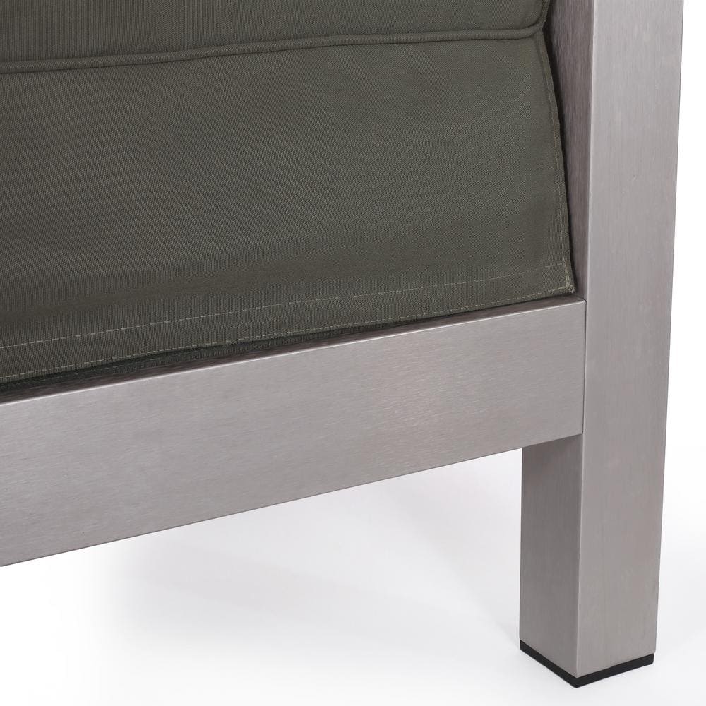 Silver Aluminum Outdoor Club Chair with Khaki Cushions