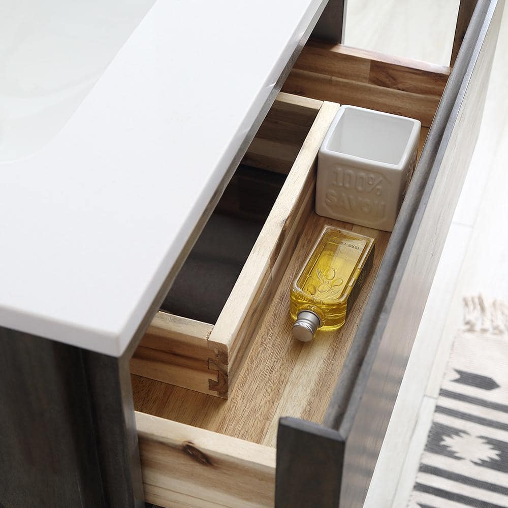 Formosa 54" Acacia Wood Vanity with White Quartz Top and Mirror