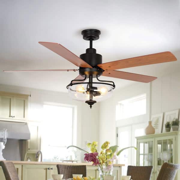 Flint Garden 52 in. Indoor Matte Black Reversible 5-Blade Ceiling Fan with Light Kit and Remote Control