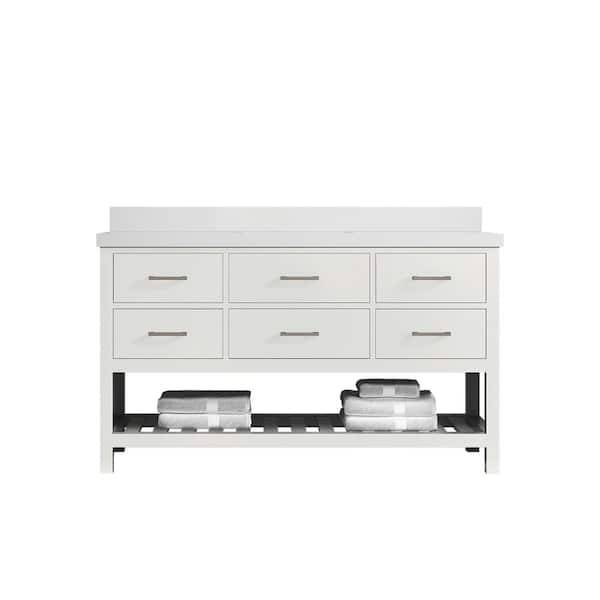 Willow Collections Parker 60 in. W x 22 in. D x 36 in. H Single Sink Bath Vanity in White with 2 in. White Quartz Top