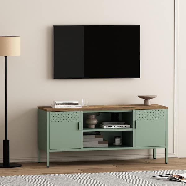 Manhattan Comfort Landen Modern Green TV Stand Fits TVs up to 40 in. with 6 Shelves and Cable Management