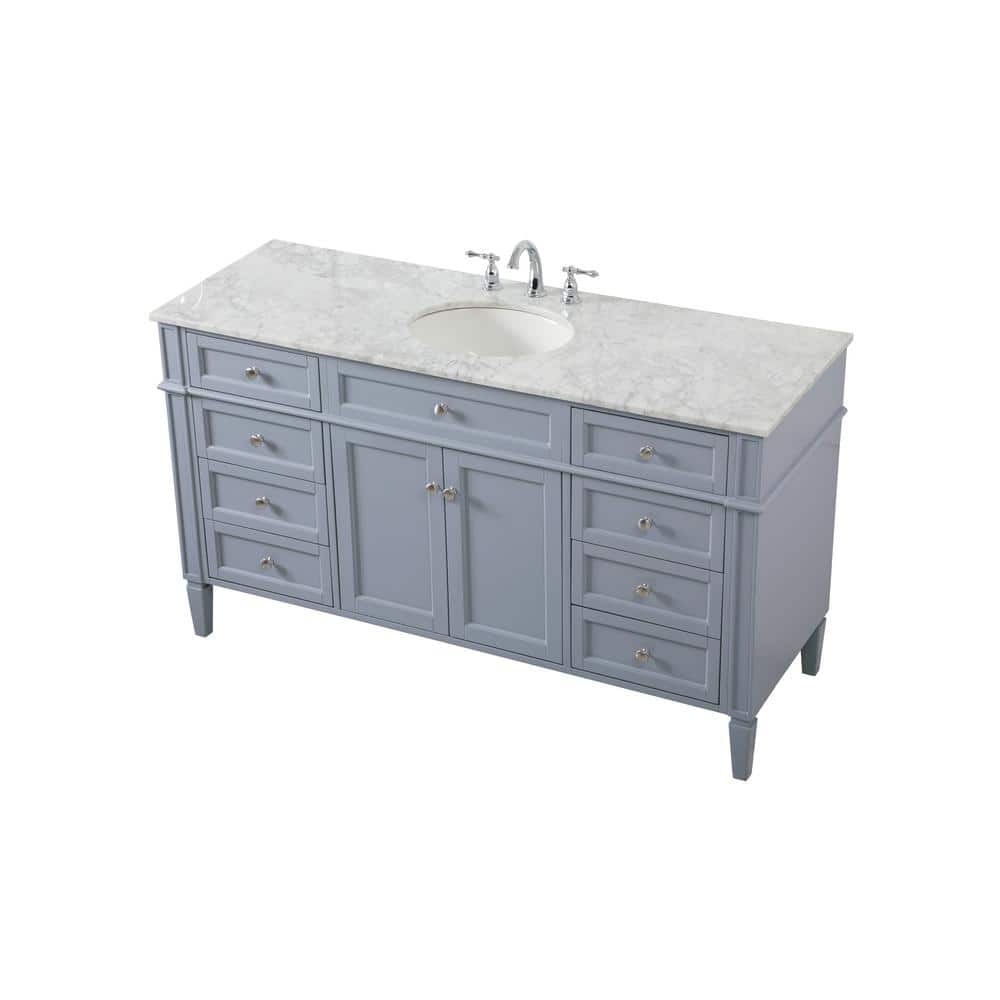 Gray Solid Wood MDF Marble Single Bathroom Vanity with Porcelain Sink
