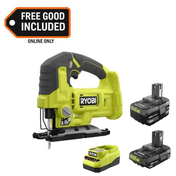 ONE+ 18V Lithium-Ion 4.0 Ah Battery, 2.0 Ah Battery, and Charger Kit with ONE+ Cordless Jig Saw