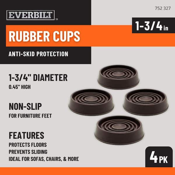 1-3/4 in. Brown Round Smooth Rubber Floor Protector Furniture Cups for Carpet and Hard Floors (4-Pack)