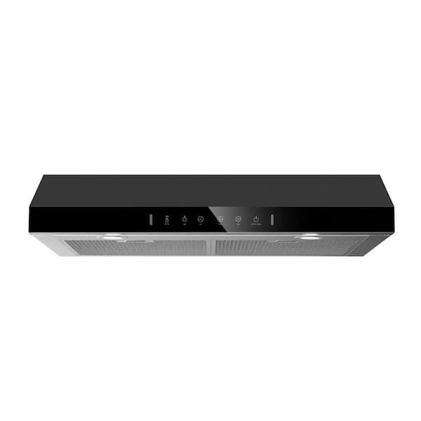 30 in. 600 CFM Ducted Under Cabinet Range Hood in Stainless Steel with Ajustable LED light and Black Glass