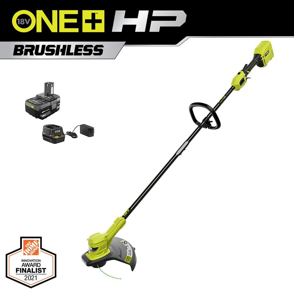 RYOBI ONE+ 18V Brushless 13 in. Cordless String Trimmer with 4.0 Ah and P20120 - The Home Depot