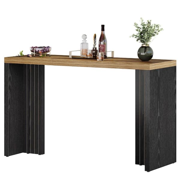 Kearsten Rectangle Brown Black 55 in. Bar Home Table Bar Unit Liquor Bistro Farmhouse Kitchen Living Room Balcony