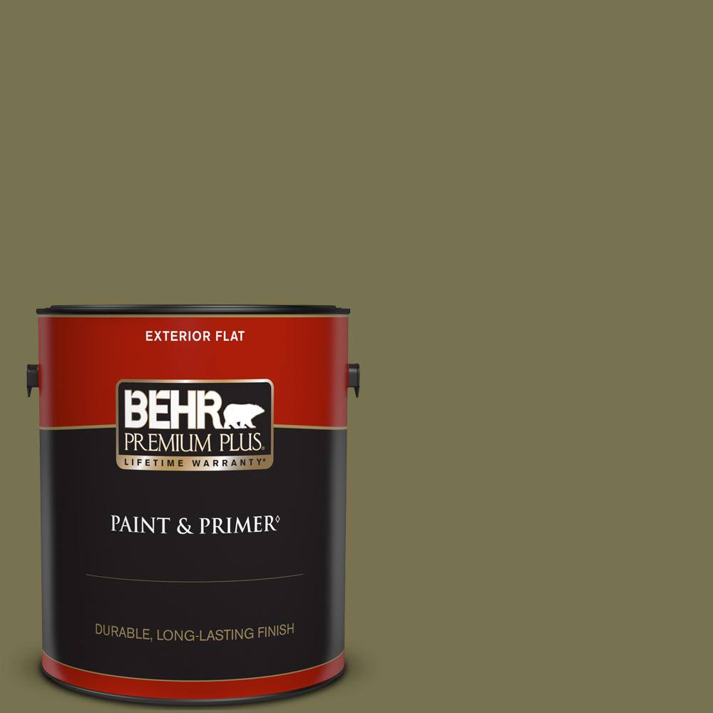 BEHR PREMIUM PLUS 1 gal. #S350-6 Truly Olive Flat Exterior Paint & Primer 430001 - The Home Depot