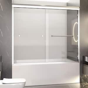56-60 in. W x 58 in. H Semi-Frameless Double Sliding Bathtub Door in Chrome with 1/4 in. (6mm) Thick SGCC Tempered Glass