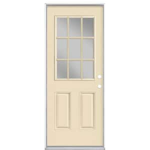 32 in. x 80 in. 9 Lite Golden Haystack Left Hand Inswing Painted Smooth Fiberglass Prehung Front Door with No Brickmold