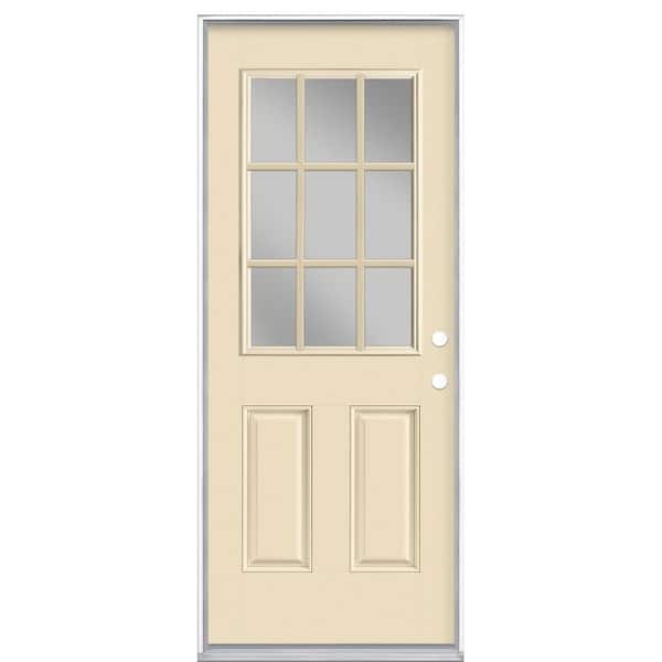 Masonite 32 in. x 80 in. 9 Lite Golden Haystack Left Hand Inswing Painted Smooth Fiberglass Prehung Front Door with No Brickmold